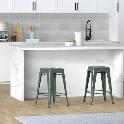Black Metal Bar Stools Set of 2 Stackable Industrial Counter Height Seats