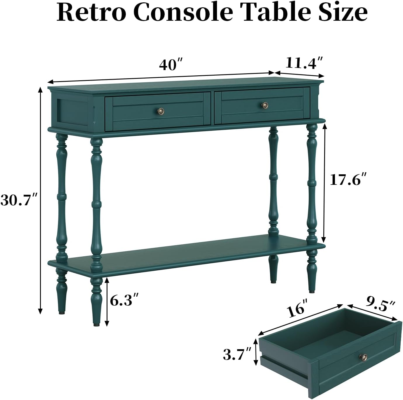 Green Console Table with Drawers Wood Entryway Table with Storage Shelf