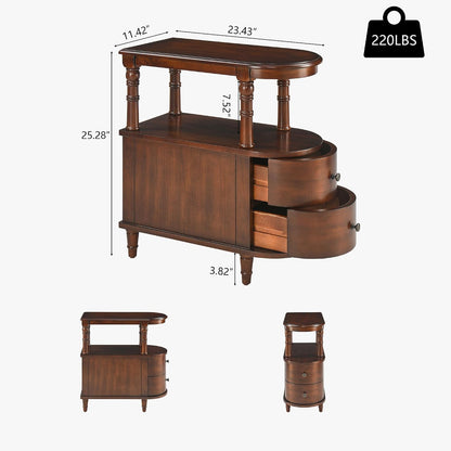 Solid Wood Narrow End Table with Drawers White Slim Bedside Nightstand