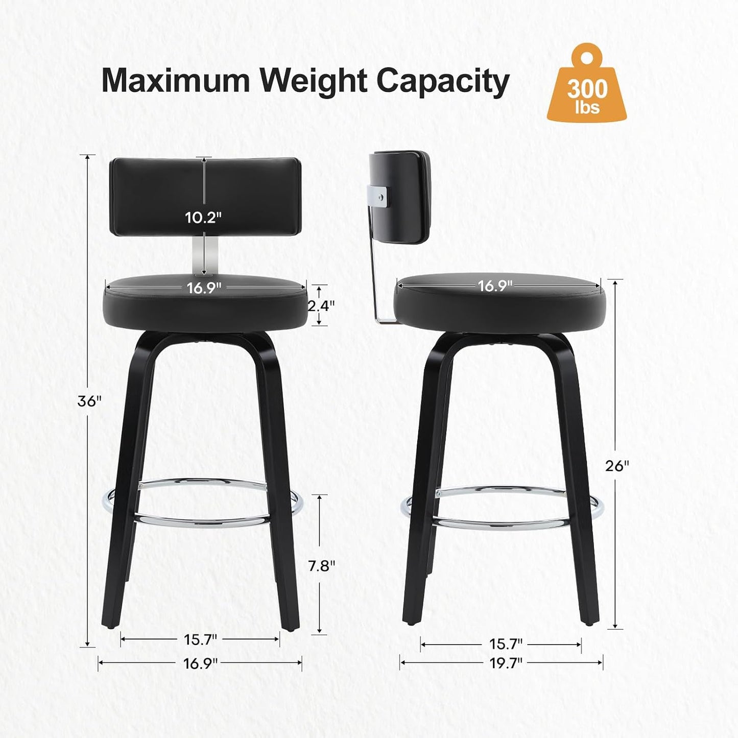 White Swivel Counter Stools Set of 2 Walnut Kitchen Island Chairs