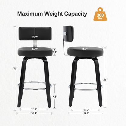 White Swivel Counter Stools Set of 2 Walnut Kitchen Island Chairs