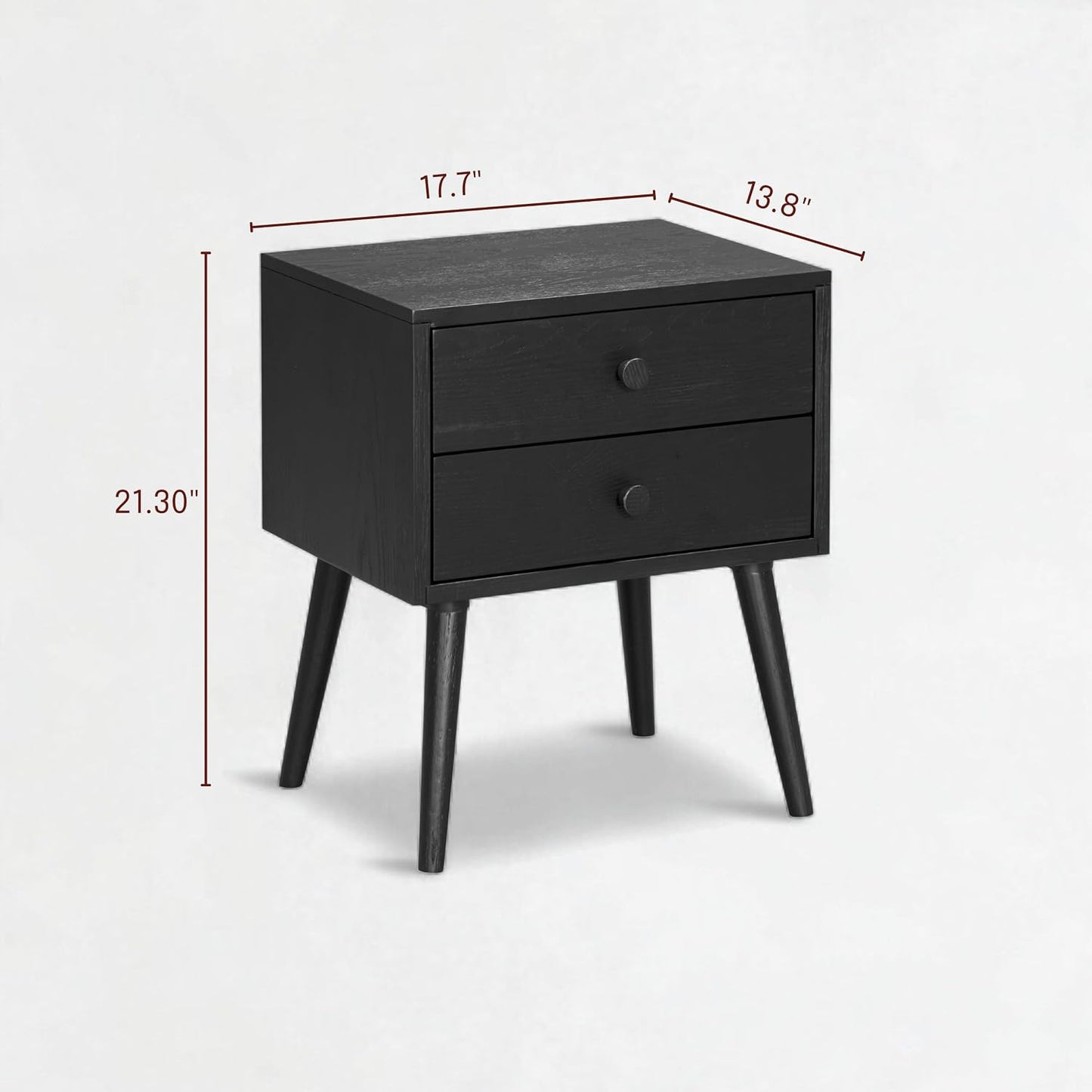 Solid Rubberwood 2-Drawer Nightstand – Sand Mid-Century Bedside Table