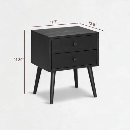 Solid Rubberwood 2-Drawer Nightstand – Sand Mid-Century Bedside Table