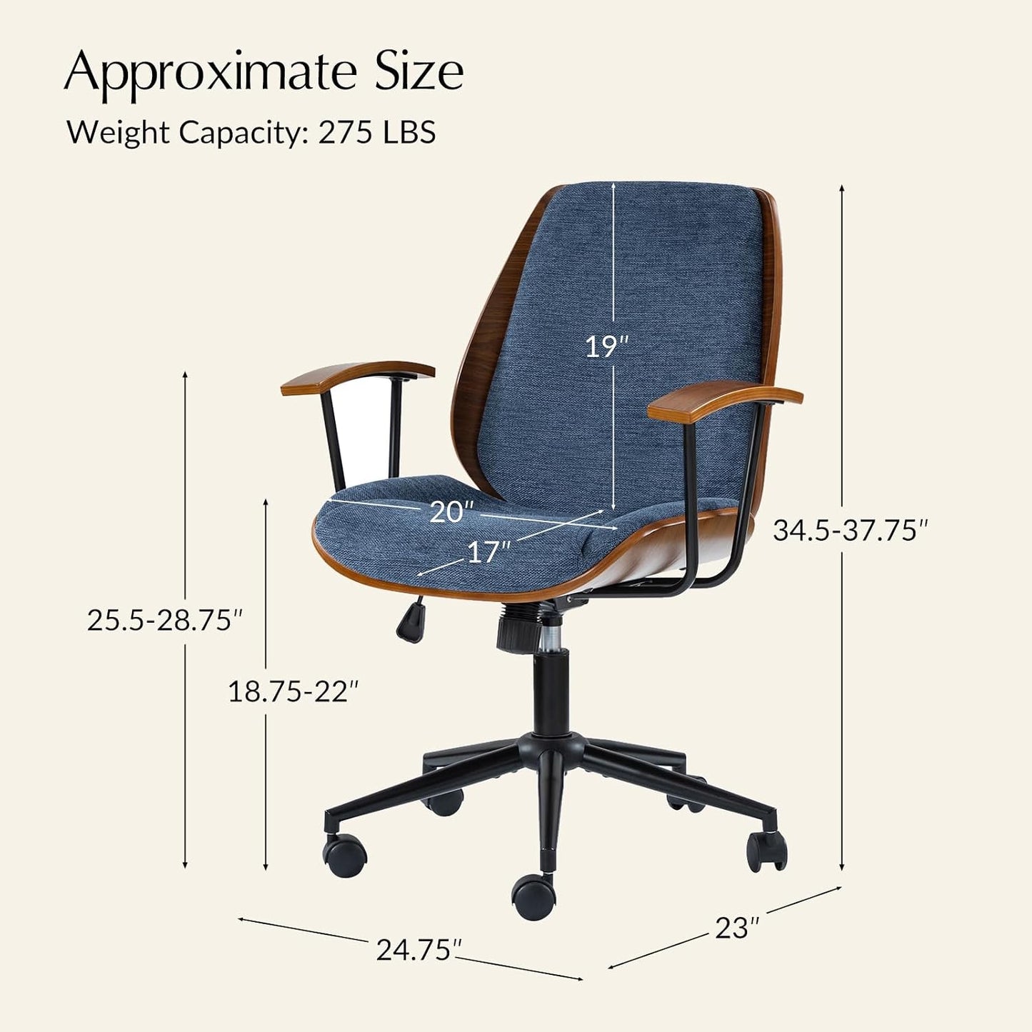 Green Solid Wood Office Chair Adjustable Swivel Mid Century Desk Chair
