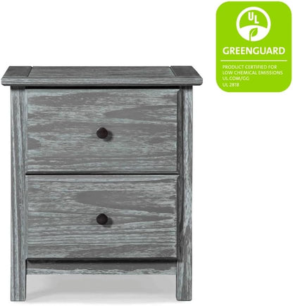 Solid Pine Wood 2-Drawer Nightstand – Brushed Walnut Bedside Table