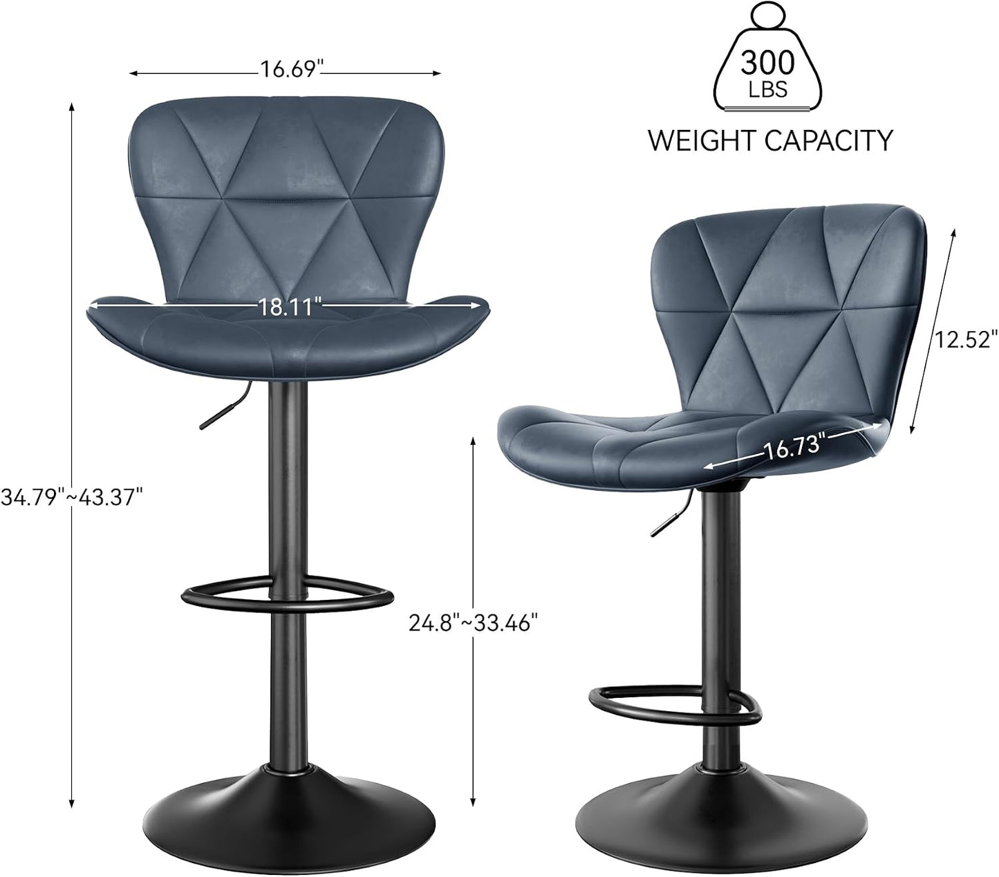 Black Swivel Bar Stools Set of 2 Adjustable Faux Leather Kitchen Chairs