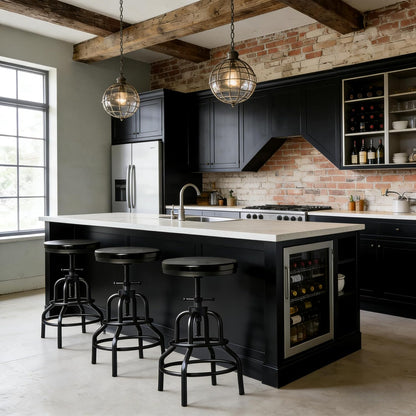 Industrial Swivel Bar Stools Set of 2 Adjustable Wood Counter Height Stools