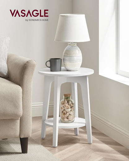 Round Wood Side Table with Lower Shelf Mid Century End Table