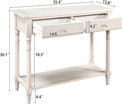 Solid Wood Console Table with 2 Drawers Black Narrow Entryway Table