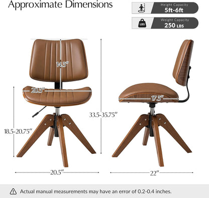 Sage Faux Leather Swivel Desk Chair Adjustable Height Wood Legs Mid Century