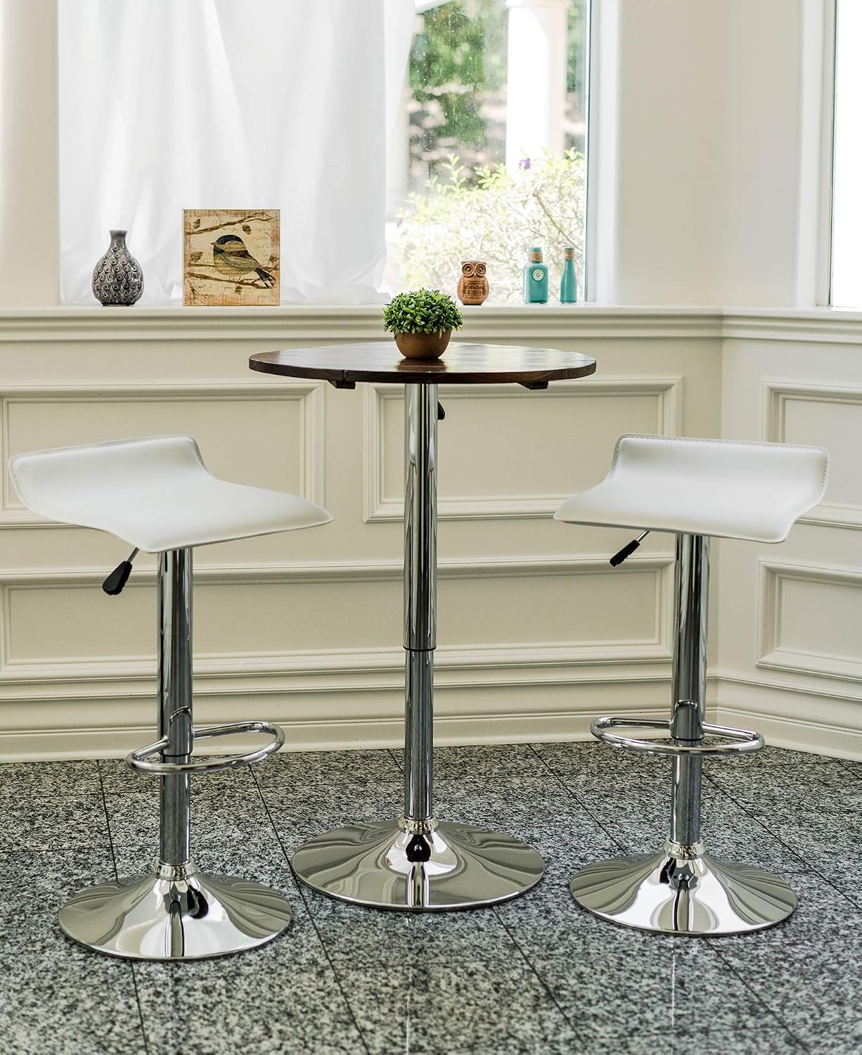 Black Adjustable Bar Stools Set of 2 Modern Swivel Backless Counter Chairs