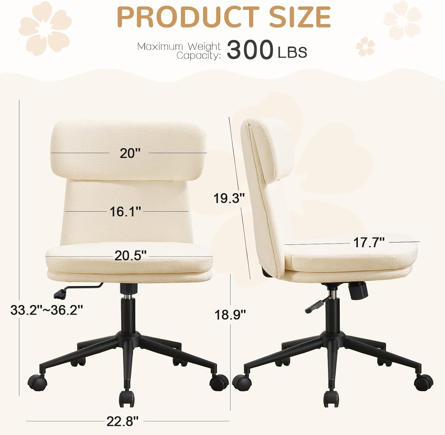 Black Velvet Vanity Chair Adjustable Swivel Office Chair with Wheels