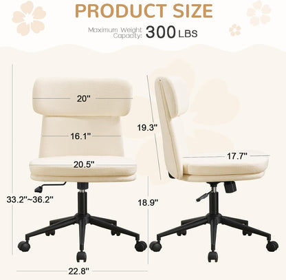 Black Velvet Vanity Chair Adjustable Swivel Office Chair with Wheels