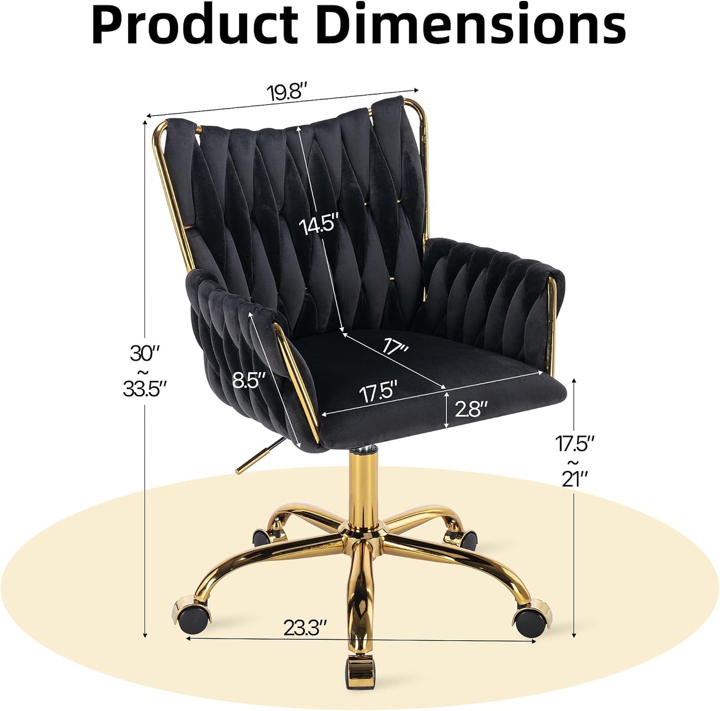 Rose Pink Velvet Vanity Chair Gold Swivel Rolling Office Chair with Wheels