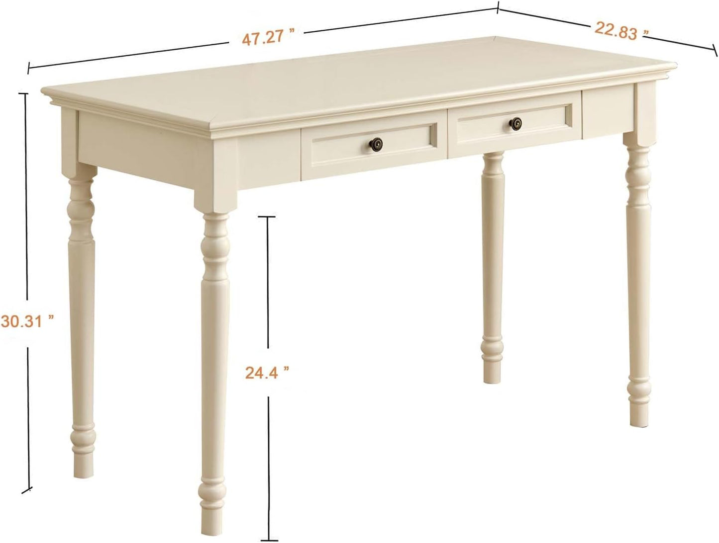 French Country Solid Wood Writing Desk with 2 Drawers Beige Farmhouse Table