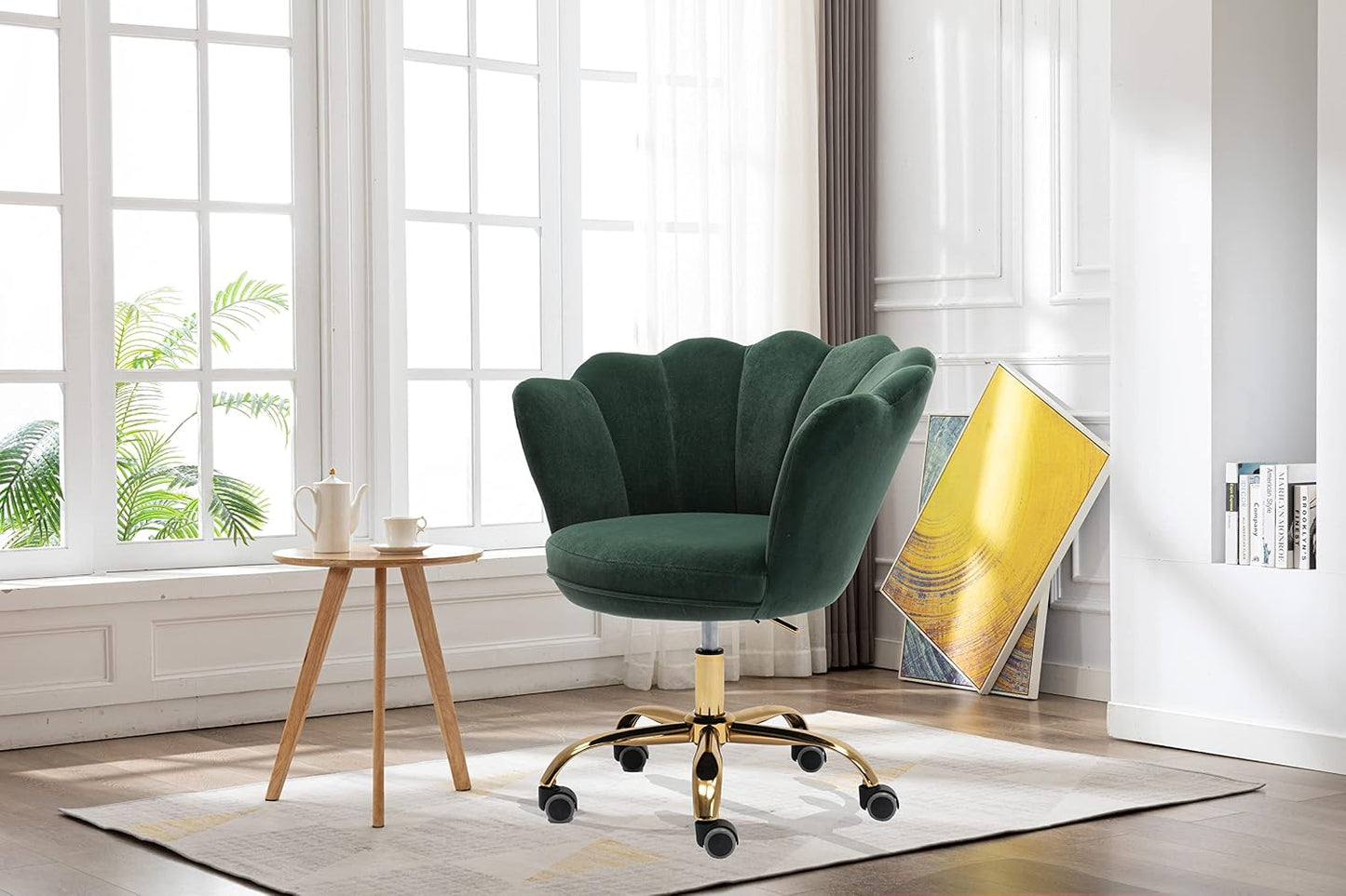 Blue Velvet Office Chair Adjustable Swivel Vanity Chair with Gold Base
