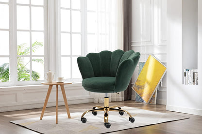 Blue Velvet Office Chair Adjustable Swivel Vanity Chair with Gold Base