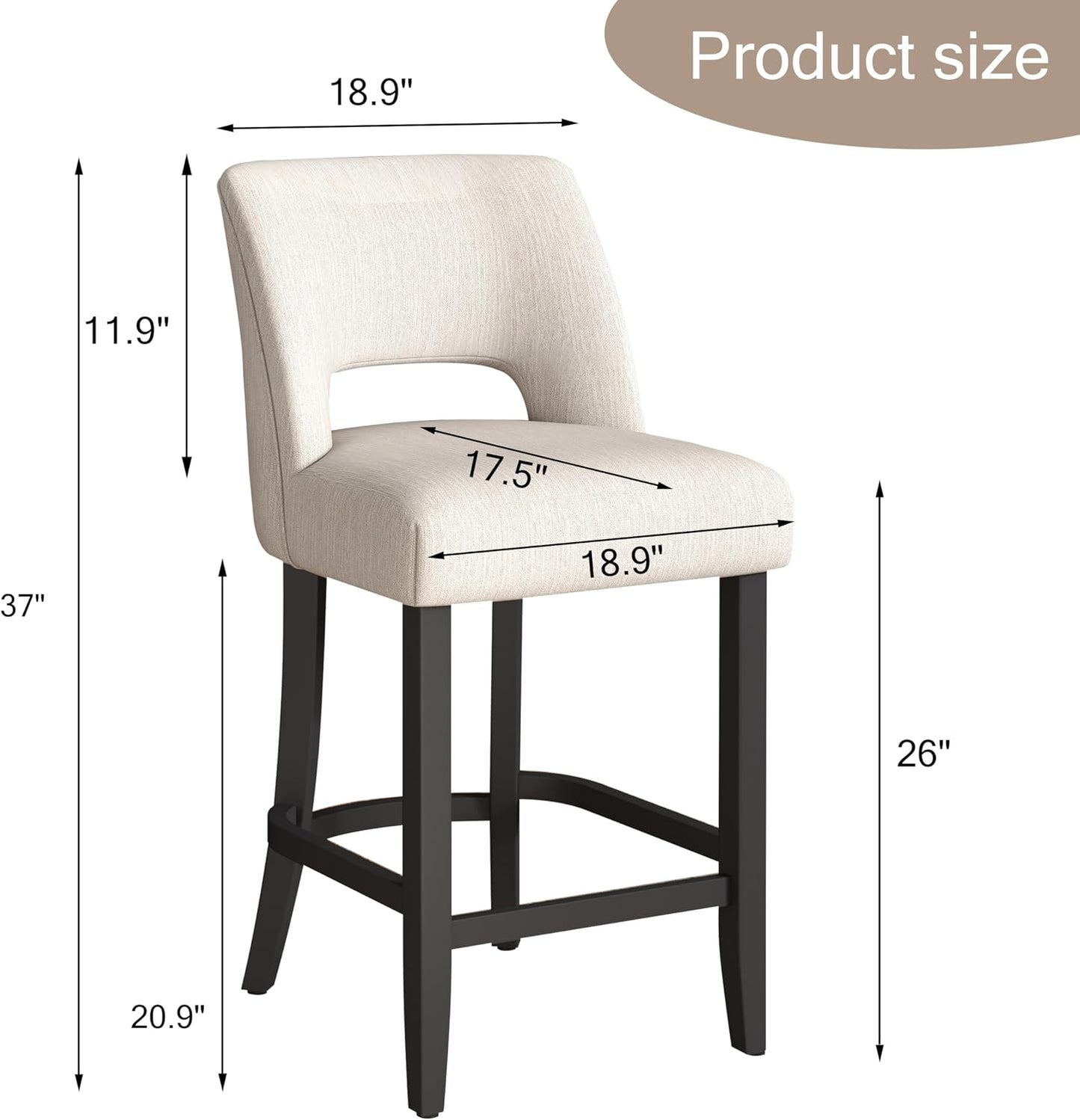 26 Inch Green Upholstered Counter Height Bar Stools Rubberwood Set of 2