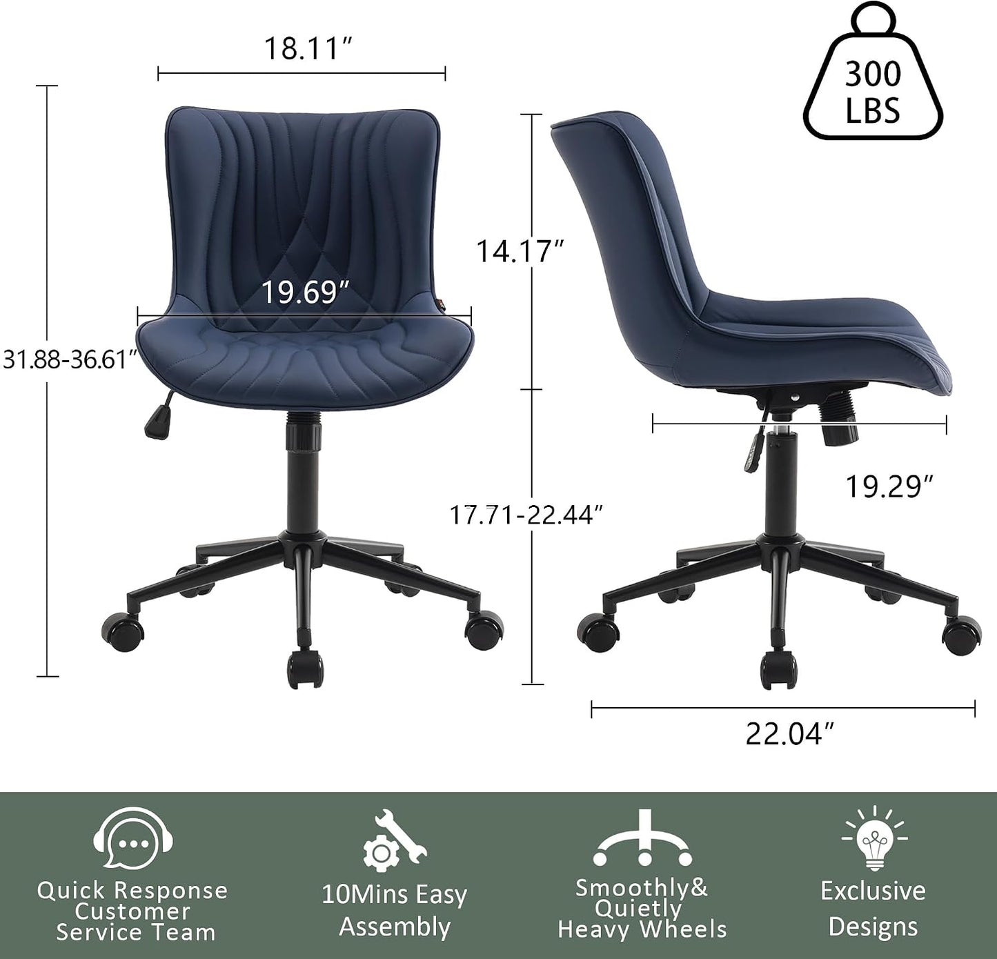 Brown Faux Leather Office Chair Adjustable Swivel Rolling Armless Desk Chair
