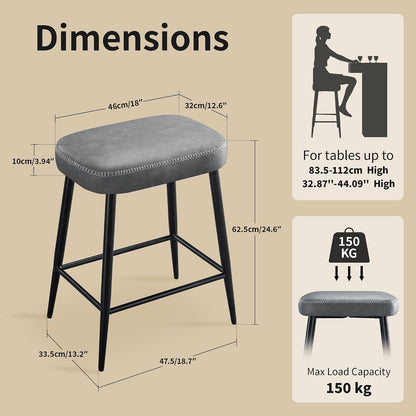 Black Counter Height Bar Stools Set of 2 Upholstered Saddle Seats