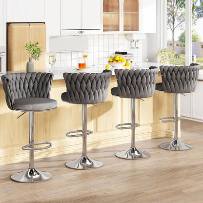 Black Velvet Swivel Bar Stools with Tufted Back Adjustable Height Set of 2