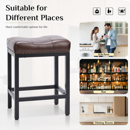 24 Inch Grey Counter Stools Set of 2 Upholstered Saddle Bar Chairs