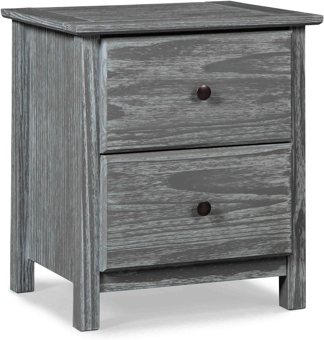 Solid Pine Wood 2-Drawer Nightstand – Brushed Walnut Bedside Table