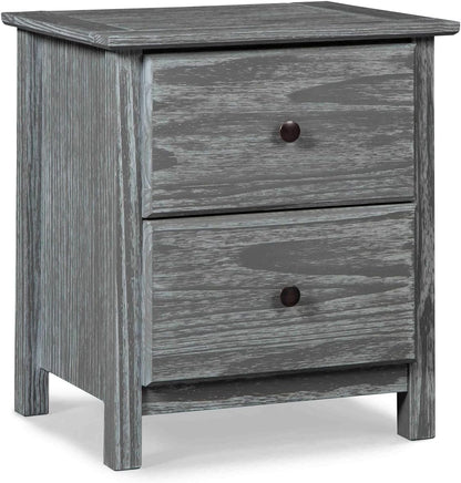 Solid Pine Wood 2-Drawer Nightstand – Brushed Walnut Bedside Table