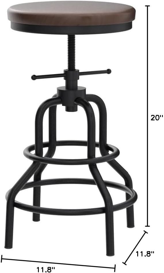 Industrial Swivel Bar Stools Set of 2 Adjustable Wood Counter Height Stools