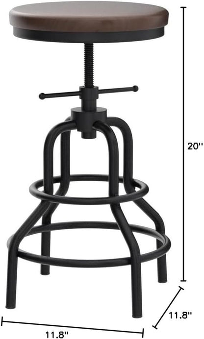 Industrial Swivel Bar Stools Set of 2 Adjustable Wood Counter Height Stools