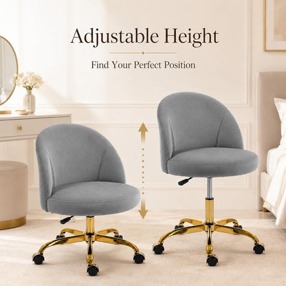 Black Velvet Vanity Chair Gold Base Adjustable Swivel Rolling Desk Chair