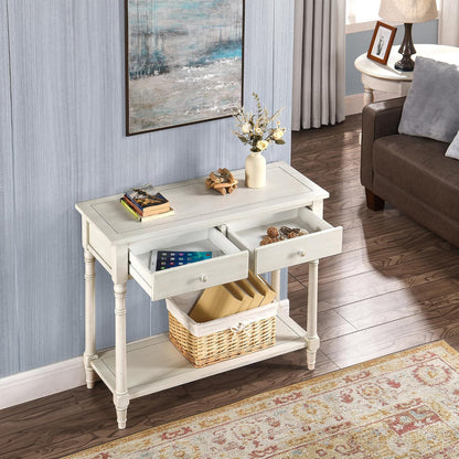Solid Wood Console Table with 2 Drawers Black Narrow Entryway Table