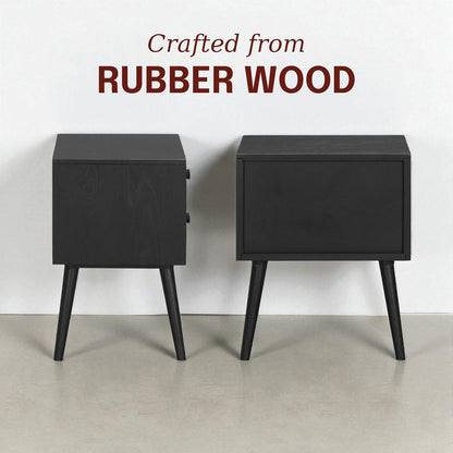 Solid Rubberwood 2-Drawer Nightstand – Sand Mid-Century Bedside Table