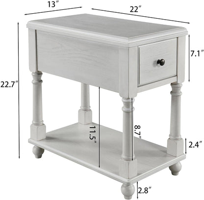 Solid Wood Narrow Nightstand with Drawer Cherry Brown Bedside End Table