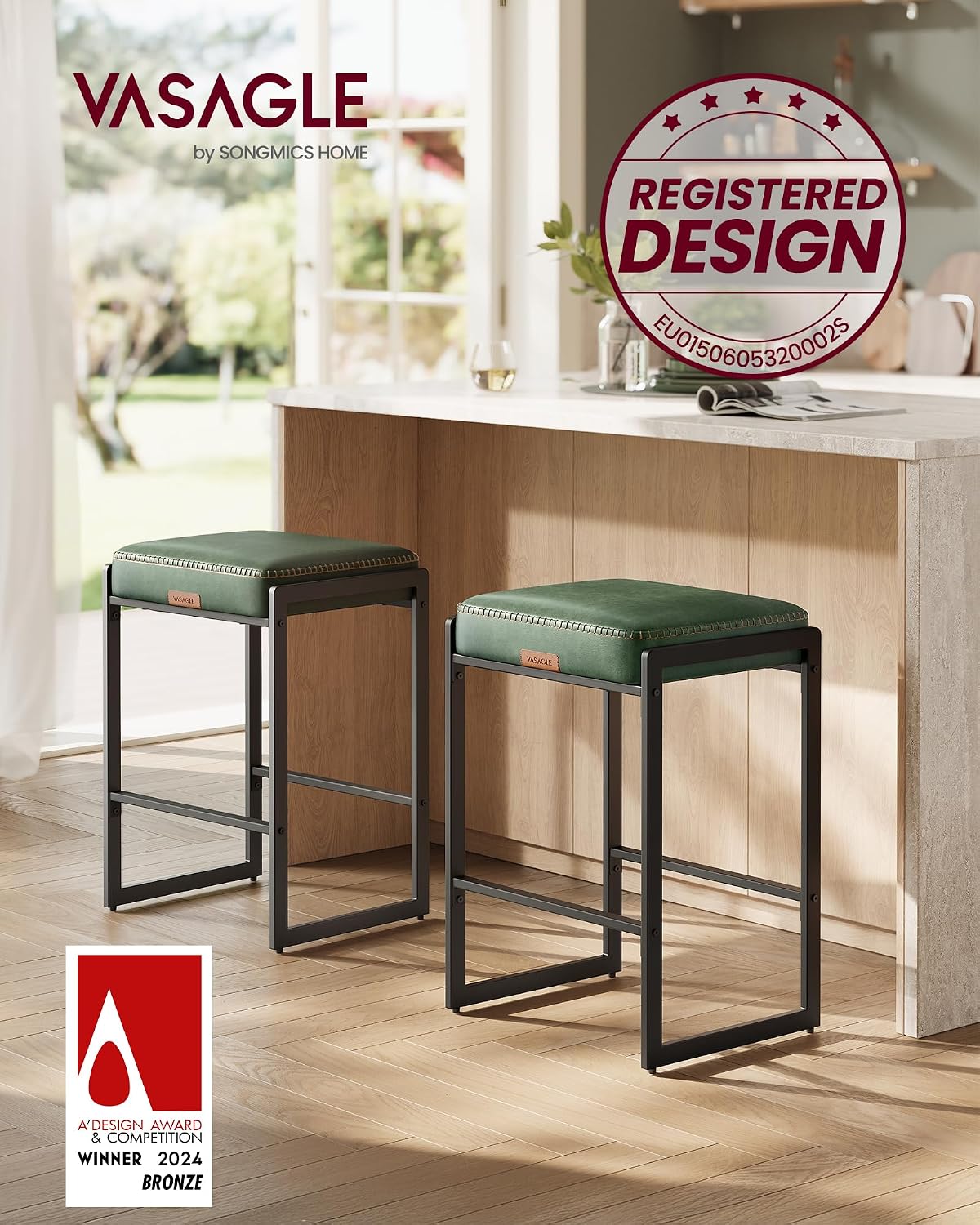 26 Inch Caramel Brown Counter Stool Upholstered Saddle Kitchen Bar Chair