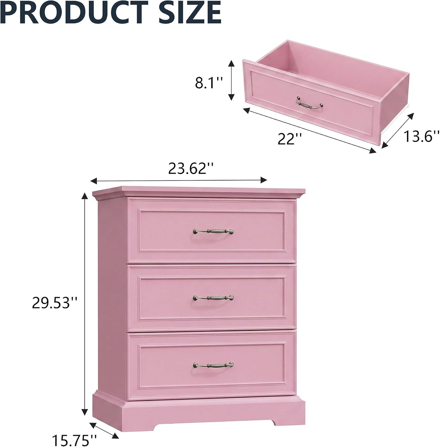 White Farmhouse Nightstand with 3 Drawers Wide Bedside Storage Table