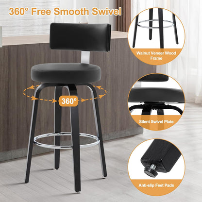 White Swivel Counter Stools Set of 2 Walnut Kitchen Island Chairs