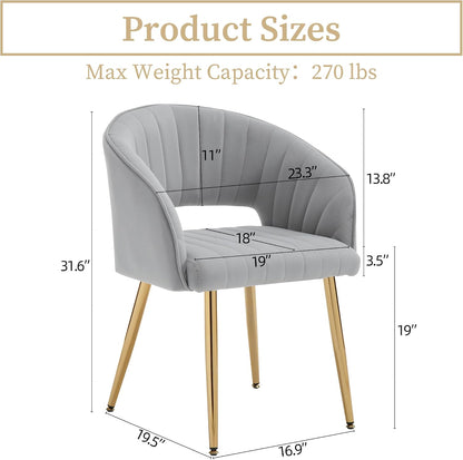 Light Gray Velvet Desk Chair Tufted Vanity Armchair with Gold Metal Legs