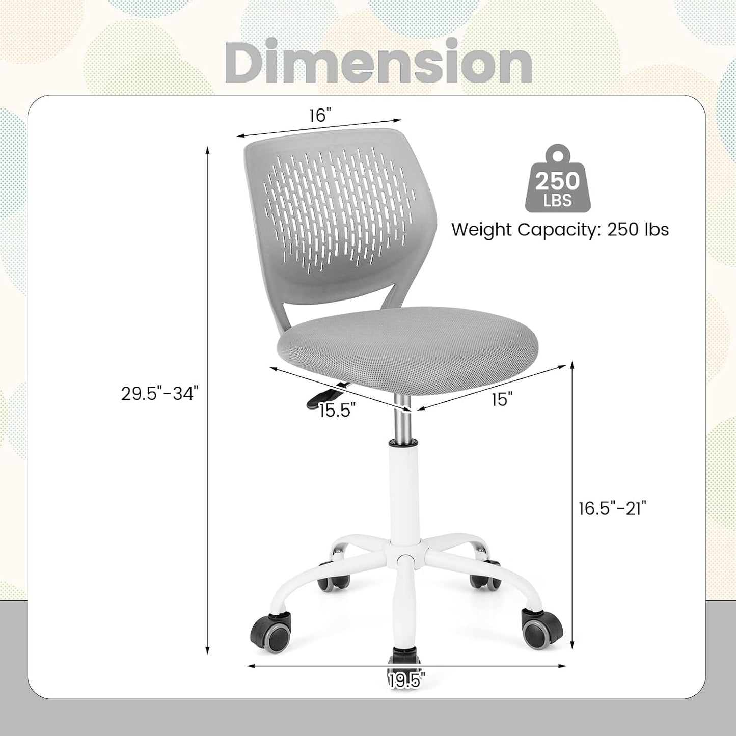 Light Green Mesh Desk Chair Armless Adjustable Swivel Rolling Office Chair
