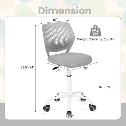 Light Green Mesh Desk Chair Armless Adjustable Swivel Rolling Office Chair