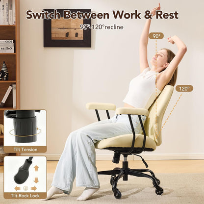 Brown Leather Office Chair Ergonomic Swivel Desk Chair with Lumbar Support and Wheels