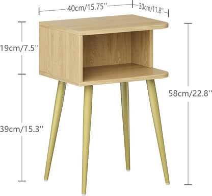 Mid-Century Modern Walnut Brown Nightstand Set of 2 with Open Storage