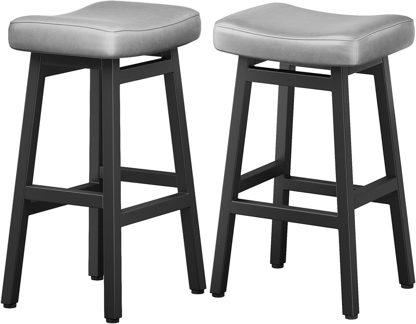 29 Inch Black Bar Height Stools Set of 2 Bonded Leather Saddle Seats