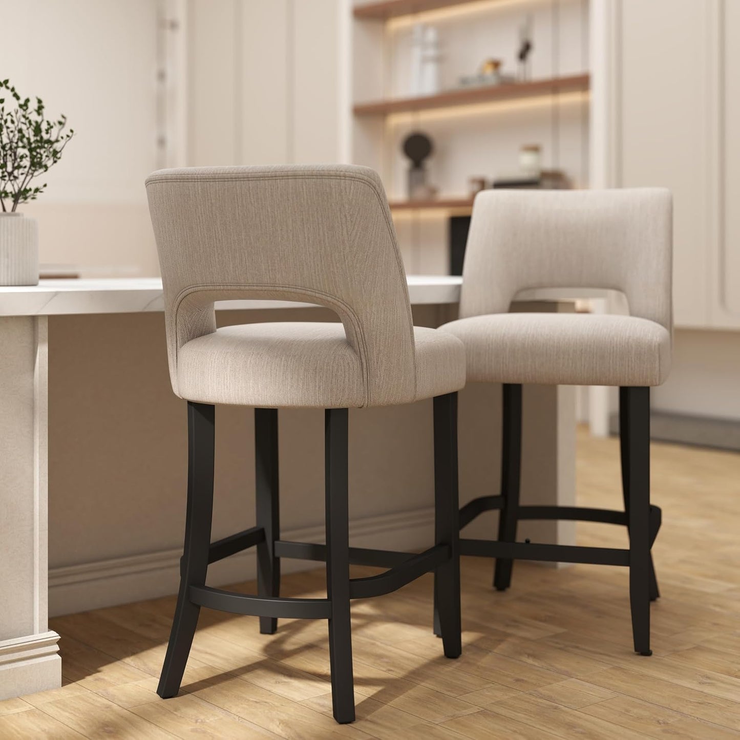 26 Inch Green Upholstered Counter Height Bar Stools Rubberwood Set of 2