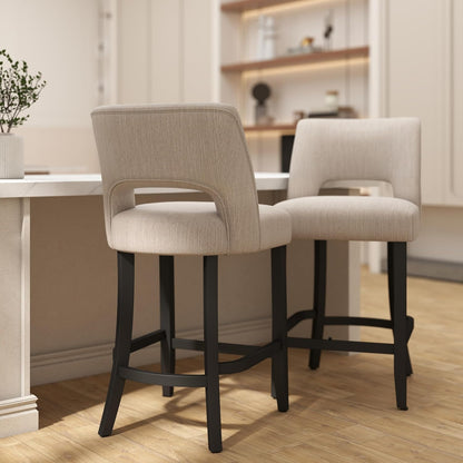 26 Inch Green Upholstered Counter Height Bar Stools Rubberwood Set of 2