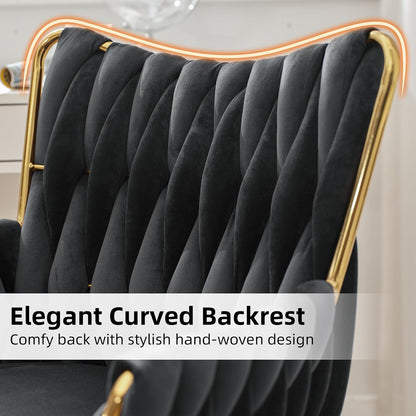 Rose Pink Velvet Vanity Chair Gold Swivel Rolling Office Chair with Wheels