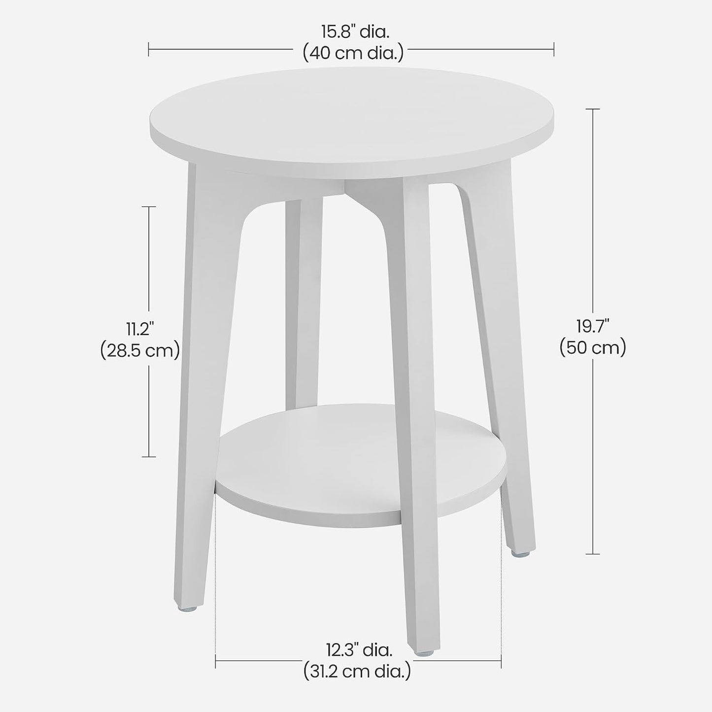 Round Wood Side Table with Lower Shelf Mid Century End Table