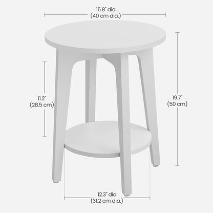 Round Wood Side Table with Lower Shelf Mid Century End Table