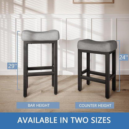 Black Bar Height Stools Set of 2 Upholstered Saddle Kitchen Seats