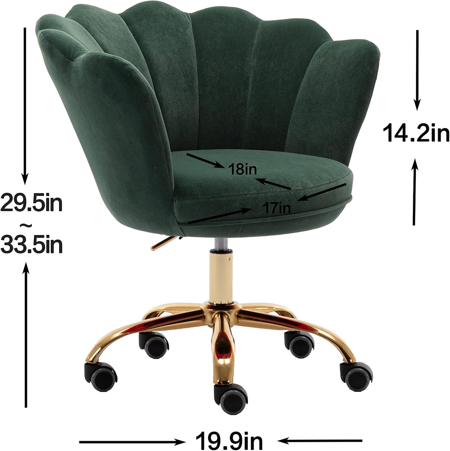 Blue Velvet Office Chair Adjustable Swivel Vanity Chair with Gold Base